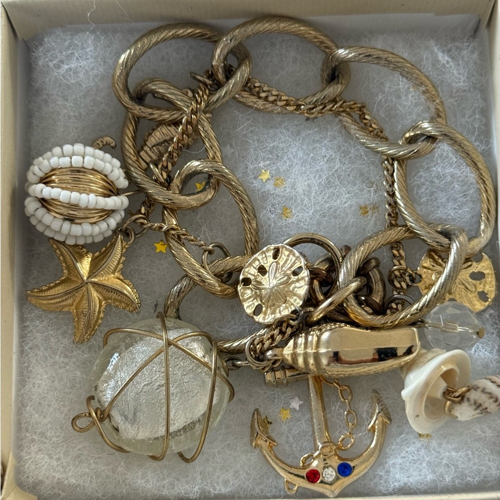 Nautical Gold Charm Bracelet with Starfish and Anchor